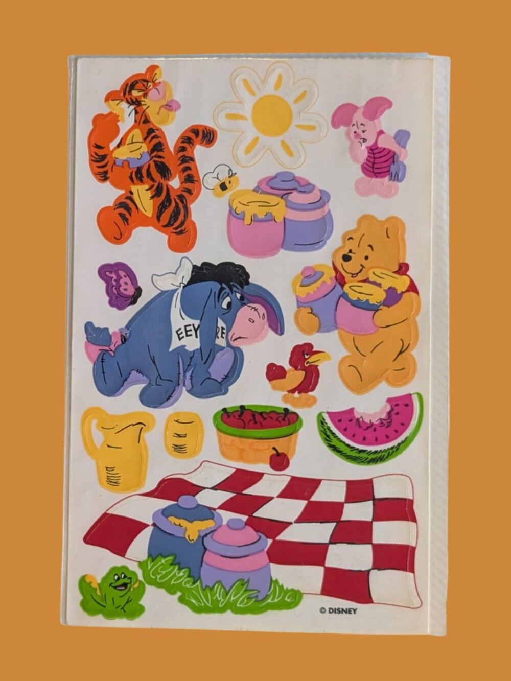 Vintage 1990s Sandylion Unused Winnie the Pooh Picnic Sticker Sheet